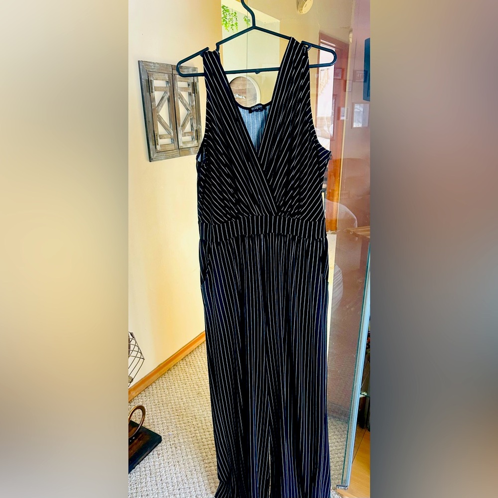 Black Pinstripe Sleeveless Jumpsuit